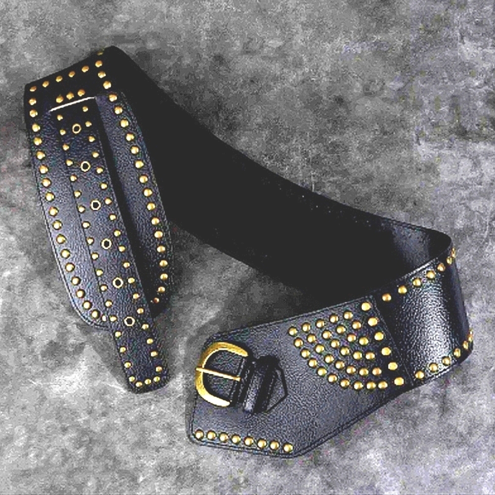 Wide Black Belt Studded 80s Style Rocker Size Medium Large M L Belts for women - Picture 10 of 14